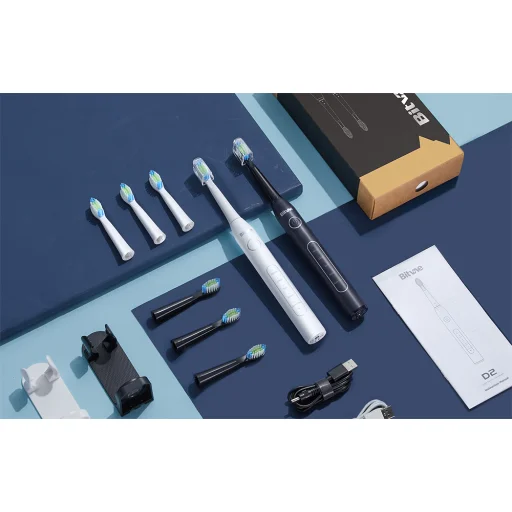 Szónikus fogkefe készlet cserélhető fejjel és 2 fogkefetartóval Bitvae D2+D2 (fehér és fekete) - 8