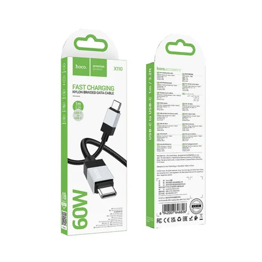 HOCO kábel Type C to Type C 3A 60W X110 1 m fekete - 5