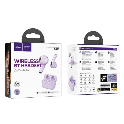HOCO vezeték nélküli fülhallgató bluetooth TWS EQ15 lila - 5