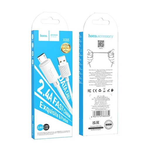 HOCO kábel USB A - Micro USB 2,4A X88 1 m fehér - 4