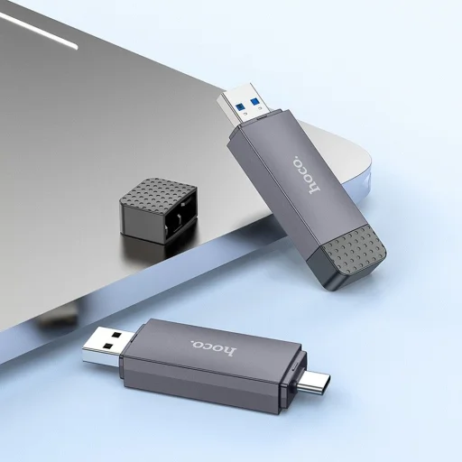 HOCO kártyaolvasó 2in1 USB A + Type C 2.0, szürke - 6