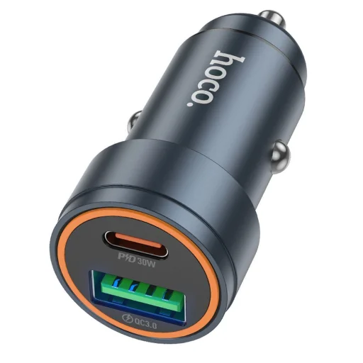 HOCO autós töltő USB A + Type C PD QC3.0 3A 30W Z57A fém szürke - 3