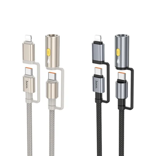 HOCO All-in-one Type C / Lightning to Type C / Szivargyújtó PD 3A 60W U138 1,2 m fekete kábel - 3