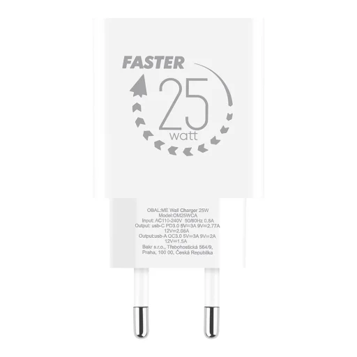 OBAL:ME Fali töltő USB-A + USB-C 25W Fehér - 2