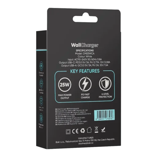 OBAL:ME Fali töltő USB-A + USB-C 25W Fehér - 6