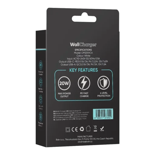 OBAL:ME Fali töltő USB-A + USB-C 20W Fehér - 6