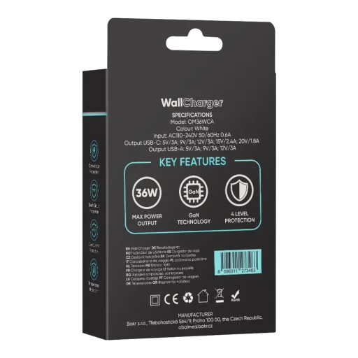OBAL:ME GaN Fali Töltő USB-A + USB-C 36W Fehér - 6