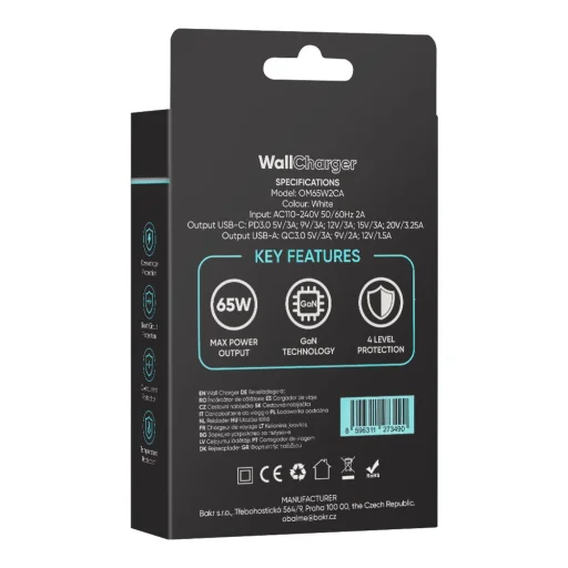 OBAL:ME GaN Fali Töltő USB-A + 2xUSB-C 65W Fehér - 6