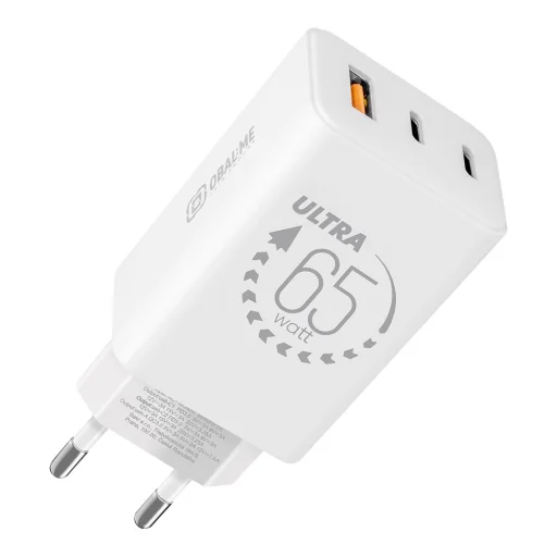 OBAL:ME GaN Fali Töltő USB-A + 2xUSB-C 65W Fehér - 1