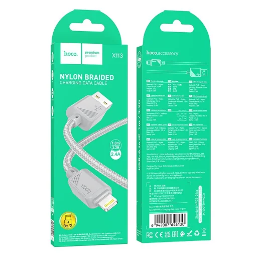 HOCO kábel USB A - Lightning 2,4A X113 1 m szürke - 4