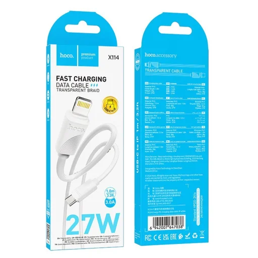 HOCO kábel Type C - Lightning PD 27W X114 1 m fehér kábel - 6
