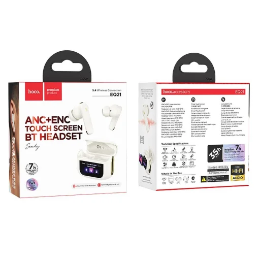 HOCO vezeték nélküli fülhallgató bluetooth érintőkijelzővel TWS ANC + ENC EQ21 felhős fehér - 4
