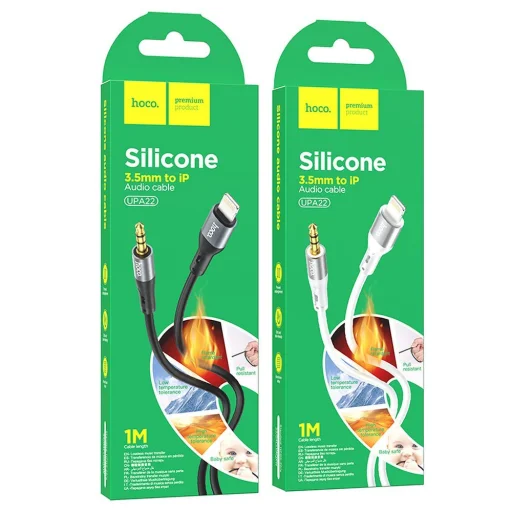 HOCO kábel AUX Jack 3,5 mm - Lightning UPA22 1 m fehér - 5