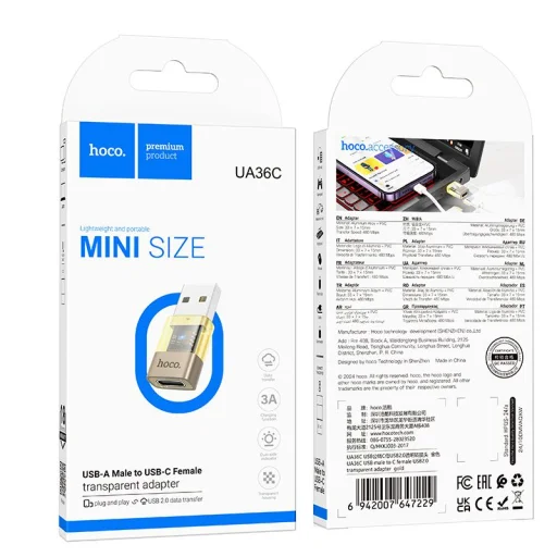HOCO adapter USB A (apa) to Type C (anya) UA36C arany - 5