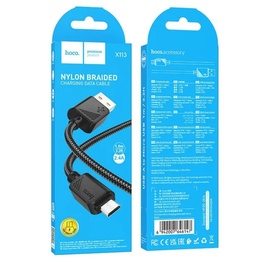 HOCO kábel USB A - Micro USB 2,4A X113 1 m fekete - 4