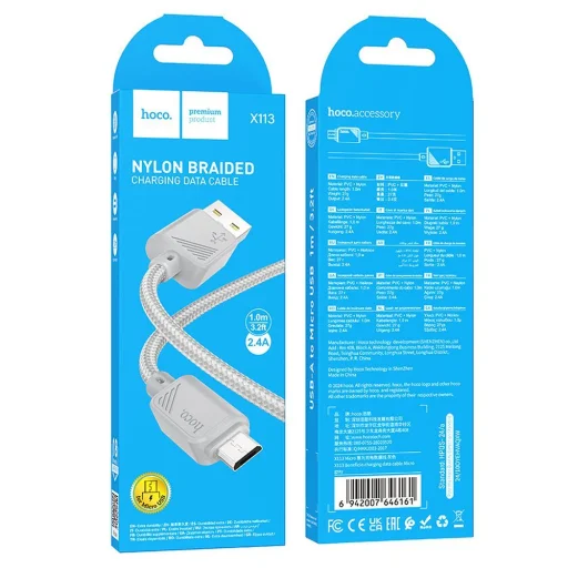 HOCO kábel USB A - Micro USB 2,4A X113 1 m szürke - 4