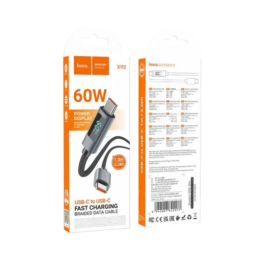 HOCO kábel Type C - Type C kijelzővel 3A 60W X112 1 m fekete - 9