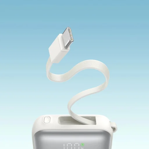 Joyroom JR-PBF27 10000mAh 22.5W Powerbank beépített USB-C és Lightning kábelekkel - Fehér - 13