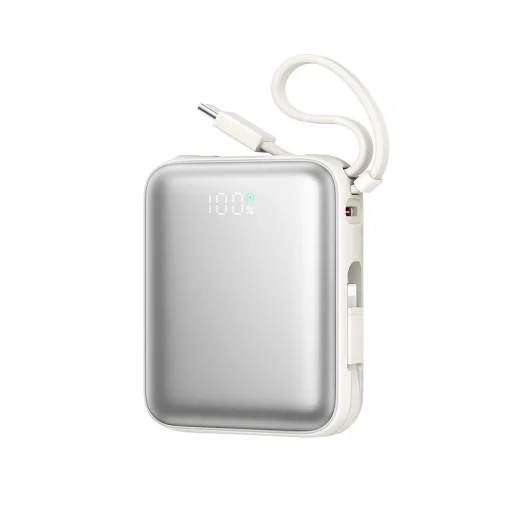 Joyroom JR-PBF27 10000mAh 22.5W Powerbank beépített USB-C és Lightning kábelekkel - Fehér - 1