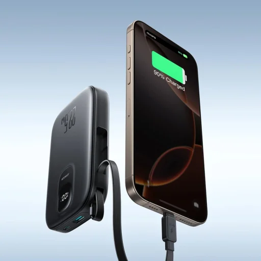 Joyroom JR-PBF17 22.5W 10000mAh Powerbank beépített USB-C kábellel + 0.25cm USB-C kábel - Fekete - 7