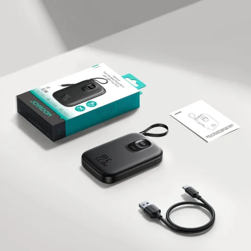 Joyroom JR-PBF18 22.5W 10000mAh Powerbank beépített Lightning kábellel + USB-C kábellel 0.25 cm - Fekete - 4