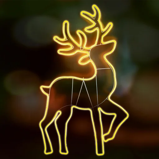 Home NEON 4 szarvas figura, LED-es neon fény, két oldalú, fém váz, IP44, kültéri, beltéri, napsárga - 1