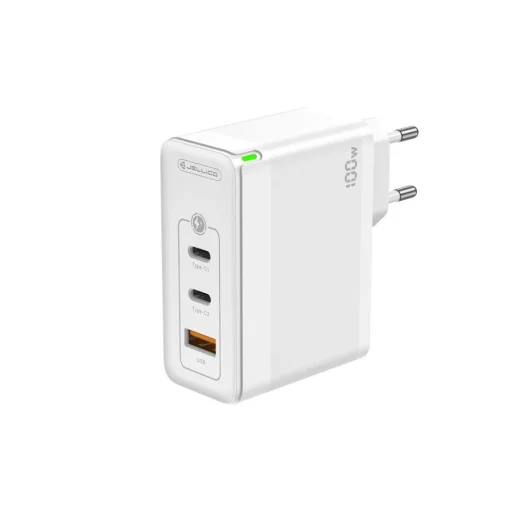 JELLICO fali töltő C118 GaN PD 100W 2xUSB-C + 1xUSB QC3.0 Fehér - 1