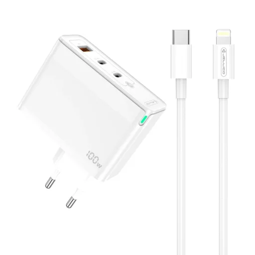 JELLICO fali töltő C118 GaN PD 100W 2xUSB-C + 1xUSB QC3.0 + kábel USB-C - Lightning Fehér - 1