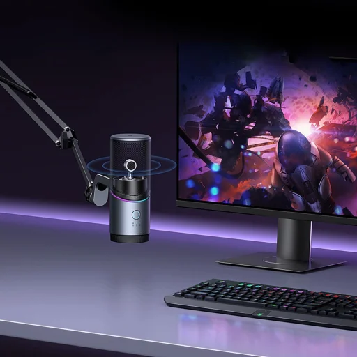 Ugreen CM769 Asztali Mikrofon USB-A-val és RGB LED-del - Ezüst - 4