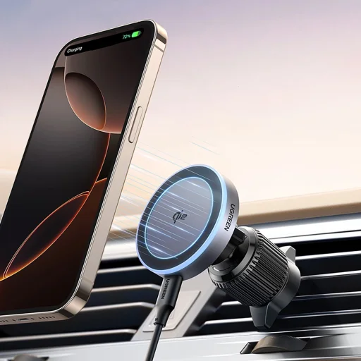 Ugreen W708 vezeték nélküli töltős tartó MagSafe, Qi2, légbefúvóhoz - Fekete - 2