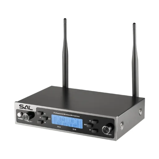 SAL MVN610 professzionális vezeték nélküli mikrofon szett, kb.50m hatótávolság, fém kézi mikrofonok, asztali profi vevőegység, automatikus párosítás, 2x100 UHF csatorna a zavarmentes vételért - 2