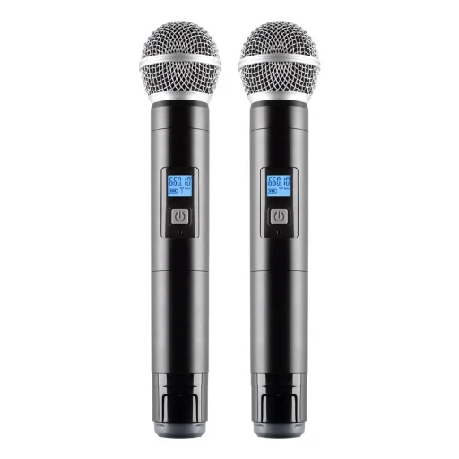 SAL MVN610 professzionális vezeték nélküli mikrofon szett, kb.50m hatótávolság, fém kézi mikrofonok, asztali profi vevőegység, automatikus párosítás, 2x100 UHF csatorna a zavarmentes vételért - 3