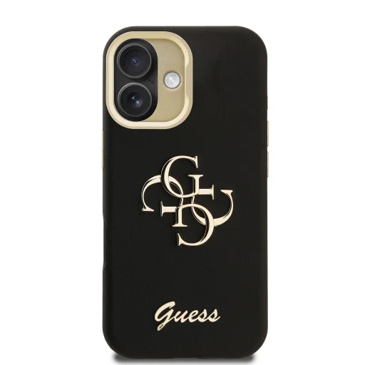  iPhone 16 fekete Guess PU Grained 4G Logo Stand Camera Frame tok - 3