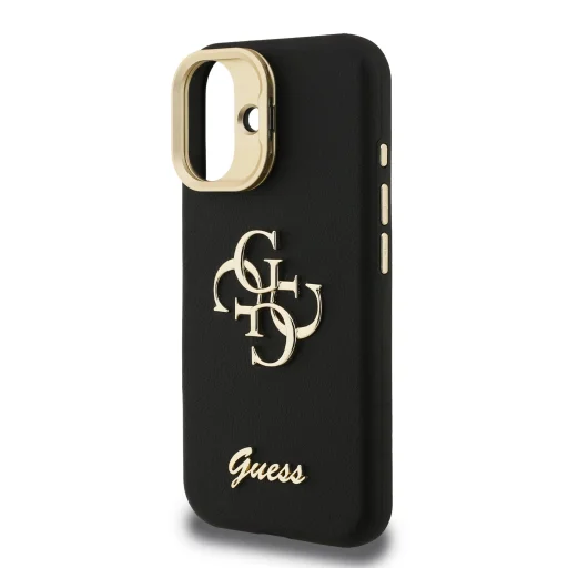  iPhone 16 fekete Guess PU Grained 4G Logo Stand Camera Frame tok - 5