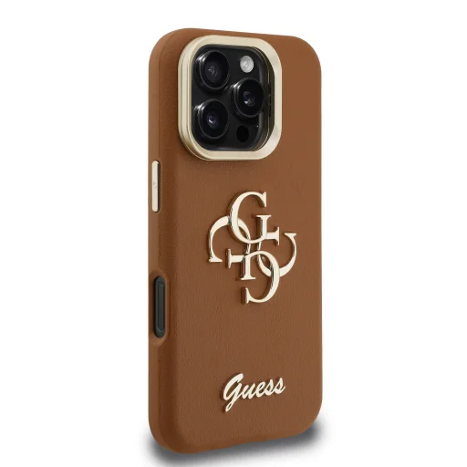  iPhone 16 Pro Barna Guess PU Grained 4G Logo Stand Camera Frame tok - 4