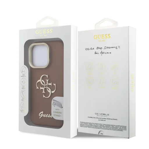  iPhone 16 Pro Barna Guess PU Grained 4G Logo Stand Camera Frame tok - 7