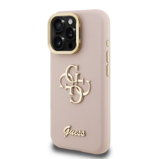 Guess PU Grained 4G Logo Stand Camera Frame tok iPhone 15 Pro Pink - 2