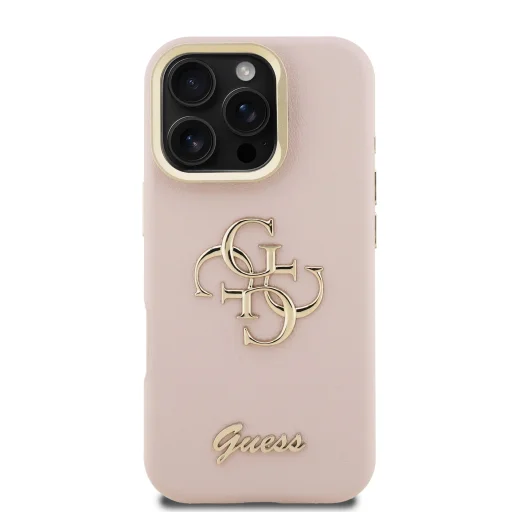  iPhone 16 Pro Max Pink Guess PU Grained 4G Logo Stand Kamera Keretes tok - 3