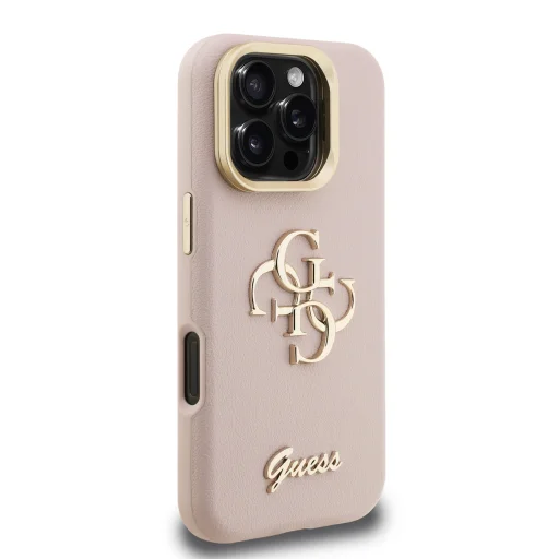  iPhone 16 Pro Max Pink Guess PU Grained 4G Logo Stand Kamera Keretes tok - 4