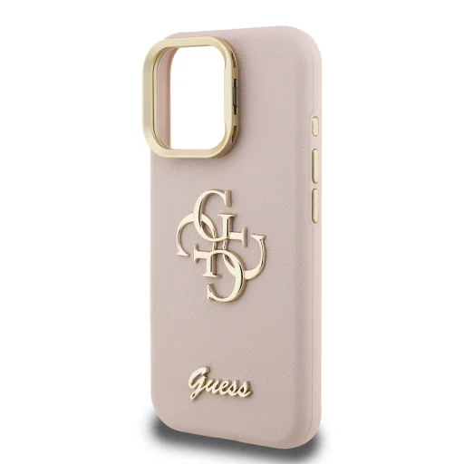 Guess PU Grained 4G Logo Stand Camera Frame tok iPhone 15 Pro Pink - 5