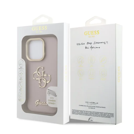 Guess PU Grained 4G Logo Stand Camera Frame tok iPhone 15 Pro Pink - 7