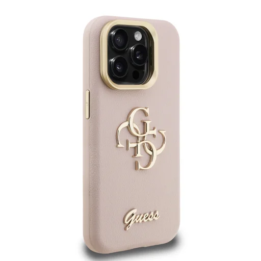 Guess PU Grained 4G Logo Stand Camera Frame tok iPhone 15 Pro Pink - 4