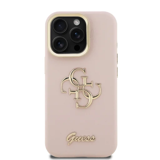 Guess PU Grained 4G Logo Stand Camera Frame tok iPhone 15 Pro Pink - 3