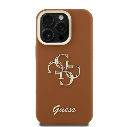 Guess PU Grained 4G Logo Állványos Kamera Keret tok iPhone 15 Pro-hoz Barna tok - 3