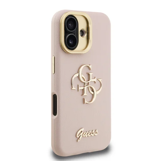  iPhone 16 Pink Guess PU Grained 4G Logo Camera Frame fliptok - 4