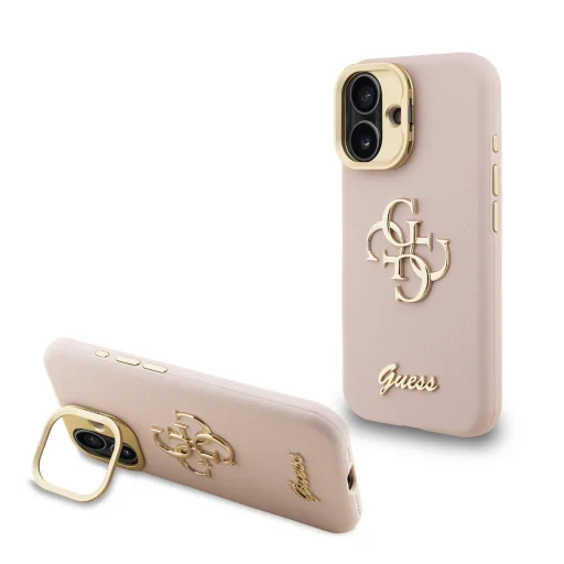  iPhone 16 Pink Guess PU Grained 4G Logo Camera Frame fliptok - 1