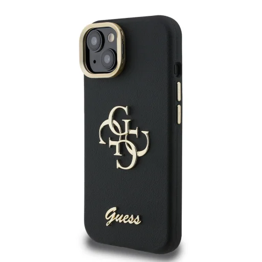 Guess PU Grained 4G Logo Stand Camera Frame tok iPhone 15 Black - 2