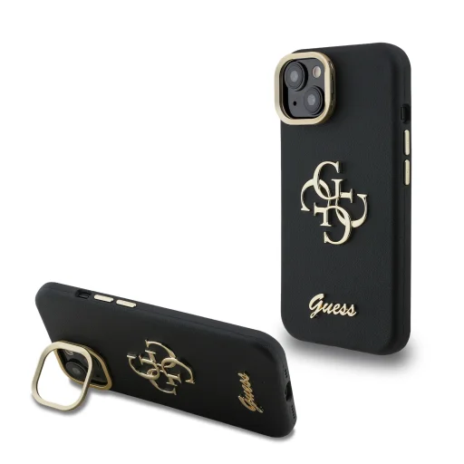 Guess PU Grained 4G Logo Stand Camera Frame tok iPhone 15 Black - 1