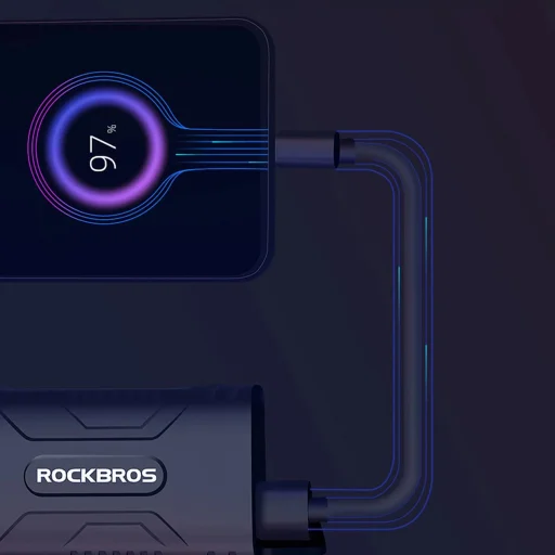 Rockbros 24310002001 kerékpárlámpa 850 lm teljesítménnyel, powerbank funkcióval + USB-C - USB-A kábel - fekete - 12