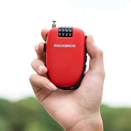 Rockbros 32420981001 kerékpárzár behúzható kábellel - piros - 12